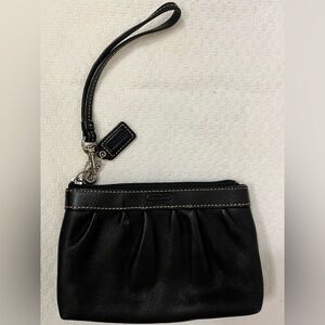 Coach Black Leather Wristlet with Logo Leather Charm